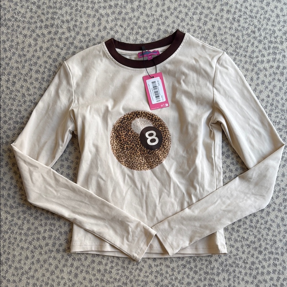 Edikted Cream Long Sleeve Shirt with Leopard 8 Ball